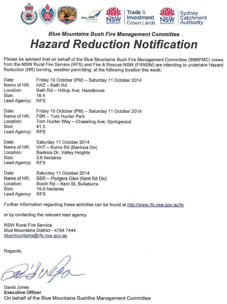 Blue Mountains Hazard Reduction 10th and 11th october 2014