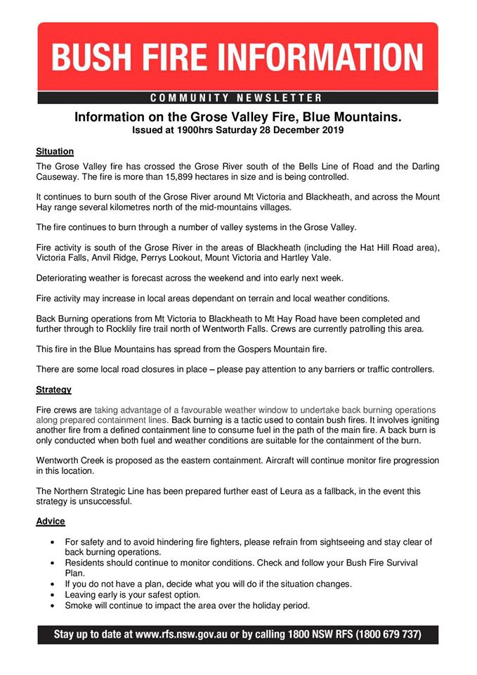 Grose Valley Fire Update 28-12-2019a