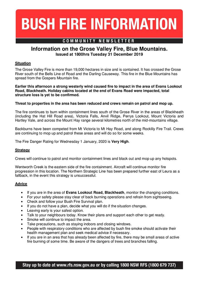 Grose Valley Fire Update 31-12-2019a