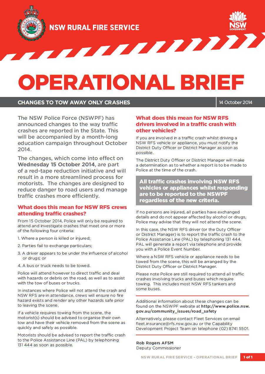 Operational Brief on vehicle crashes