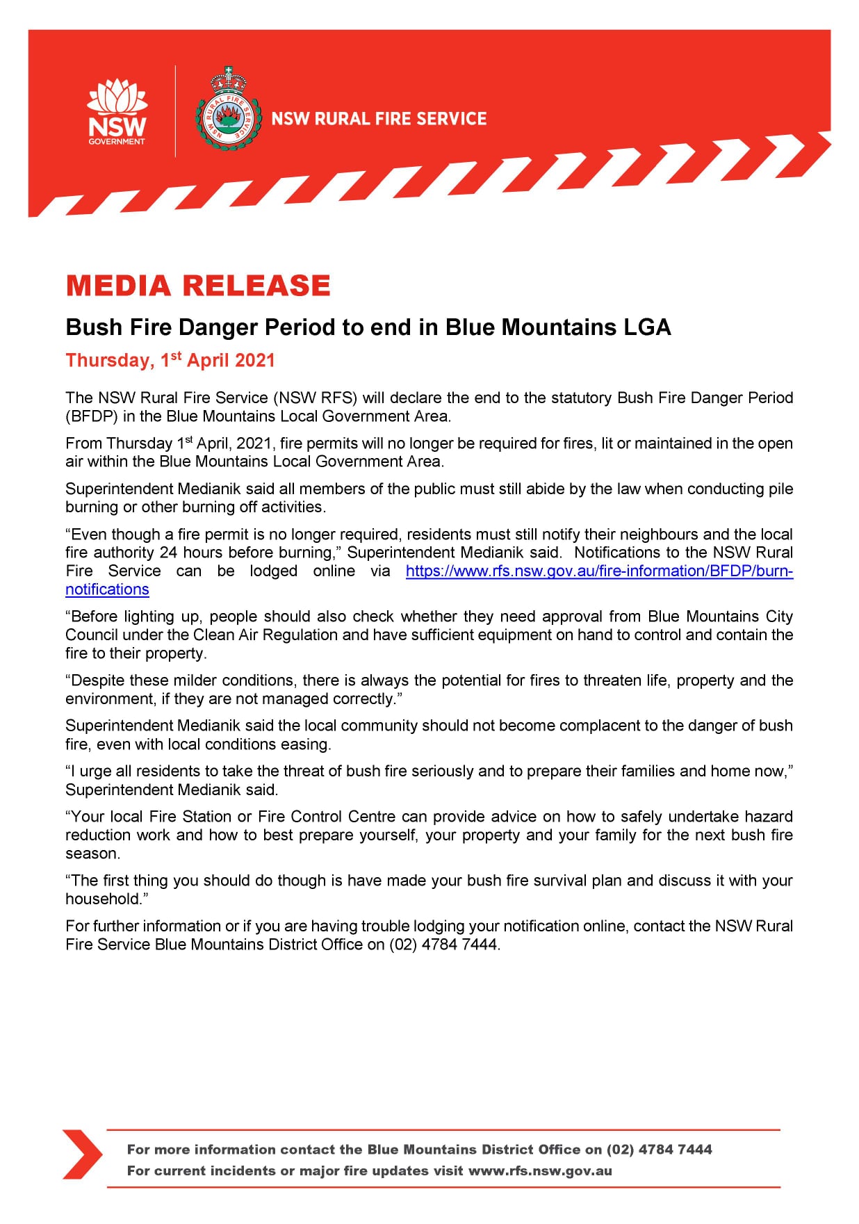Blue Mountains Bushfire danger period