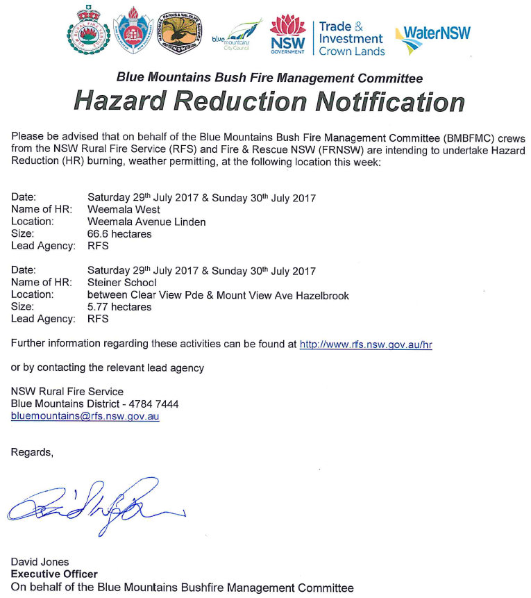 Hazard Reduction 29-30 July 1