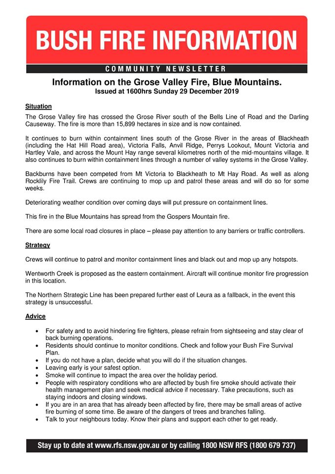 Grose Valley Fire Update 29-12-2019a