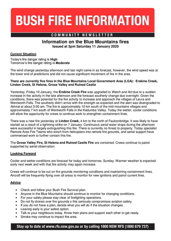 Blue Mountains Update Saturday 11th January 2020a