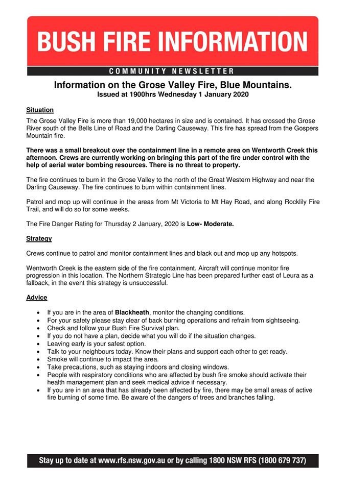 Grose Valley Fire Update 1-1-2020a