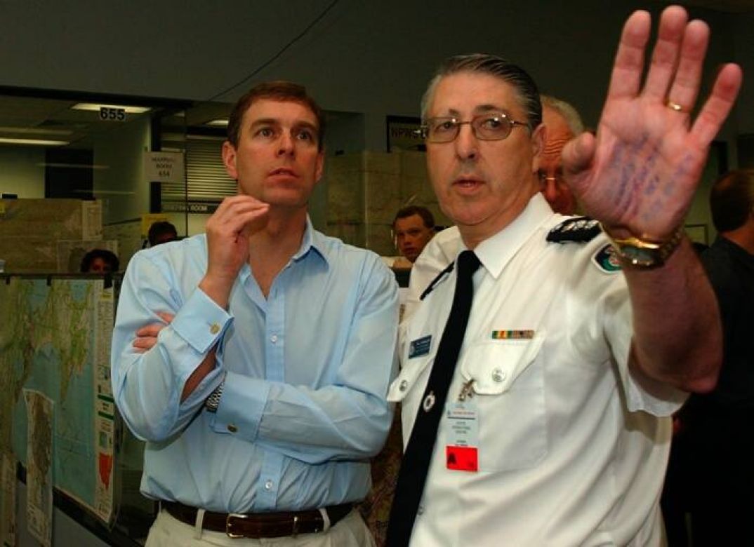 His Royal Highness Prince Andrew Duke of York with Alan Brinkworth in the Operations Centre, 2001