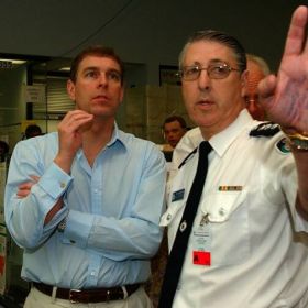 His Royal Highness Prince Andrew Duke of York with Alan Brinkworth in the Operations Centre, 2001