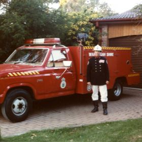 1984 Flyer and Alan Brinkworth in Operational Personal Protective Equipment using items from NSWFB