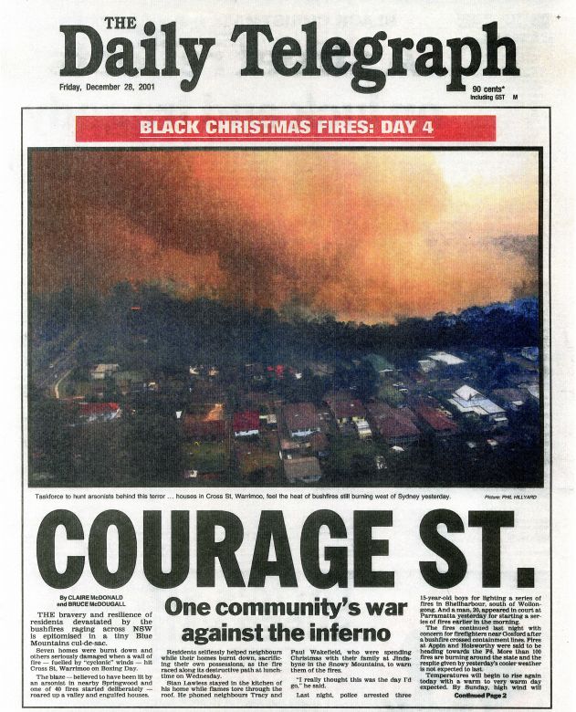 The Daily Telegraph reports on the Black Christmas fires, 2001.