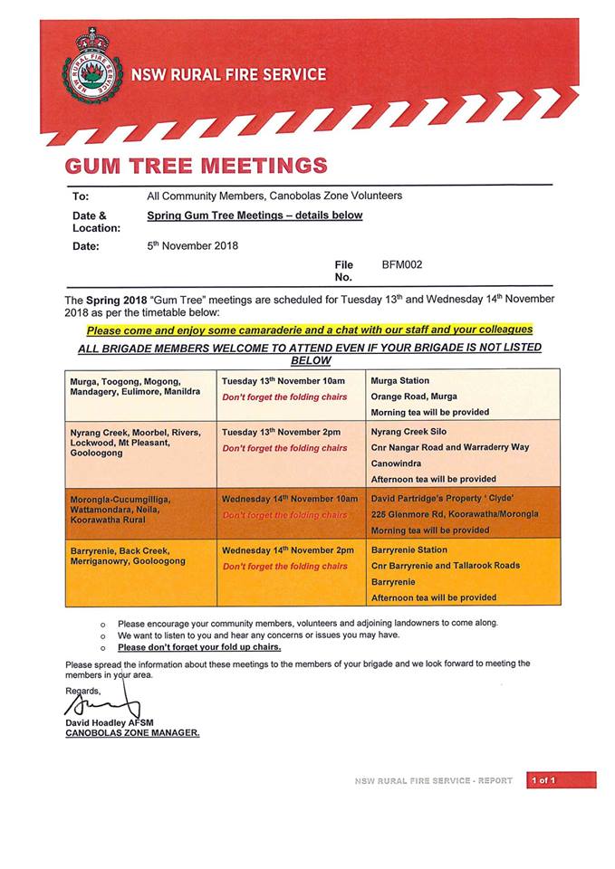 Canobolas Gum Tree meetings November 2018