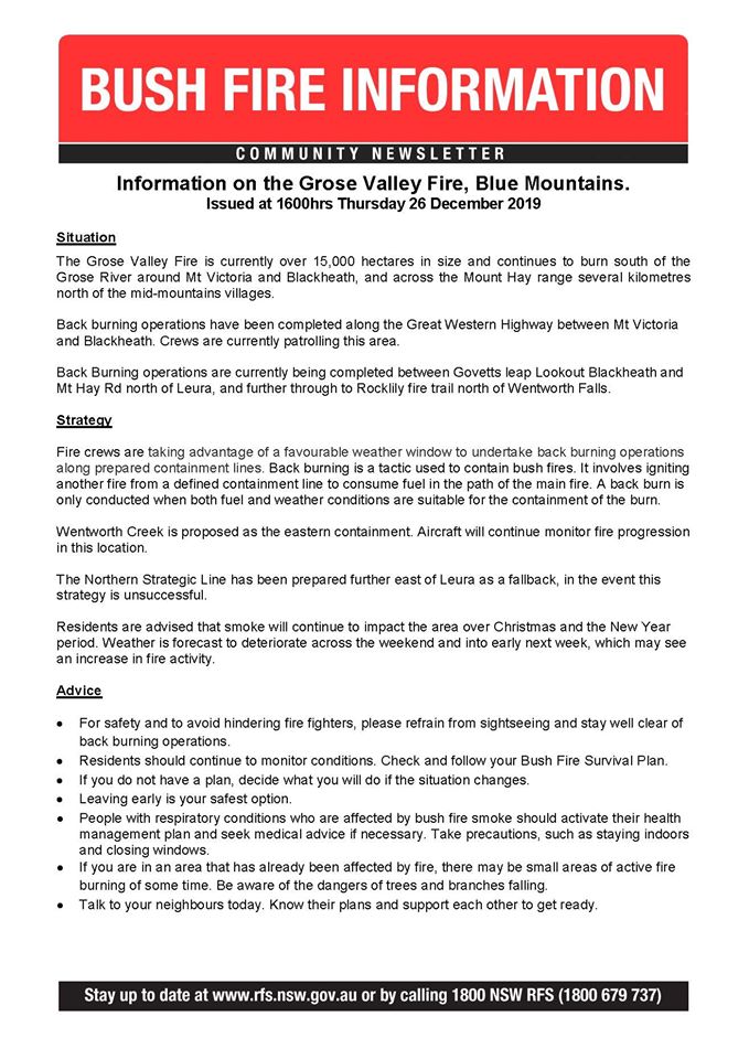 Grose Valley Fire Update 26-12-2019a