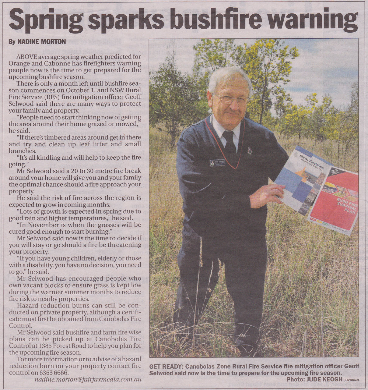 Spring sparks bush fire warning