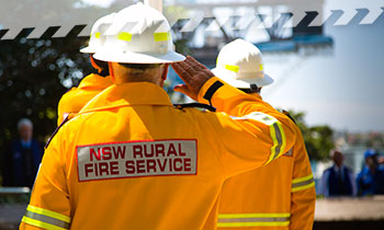 RFS Volunteers in Personal Protective Clothing (PPC) at the Volunteer Memorial, Sydney