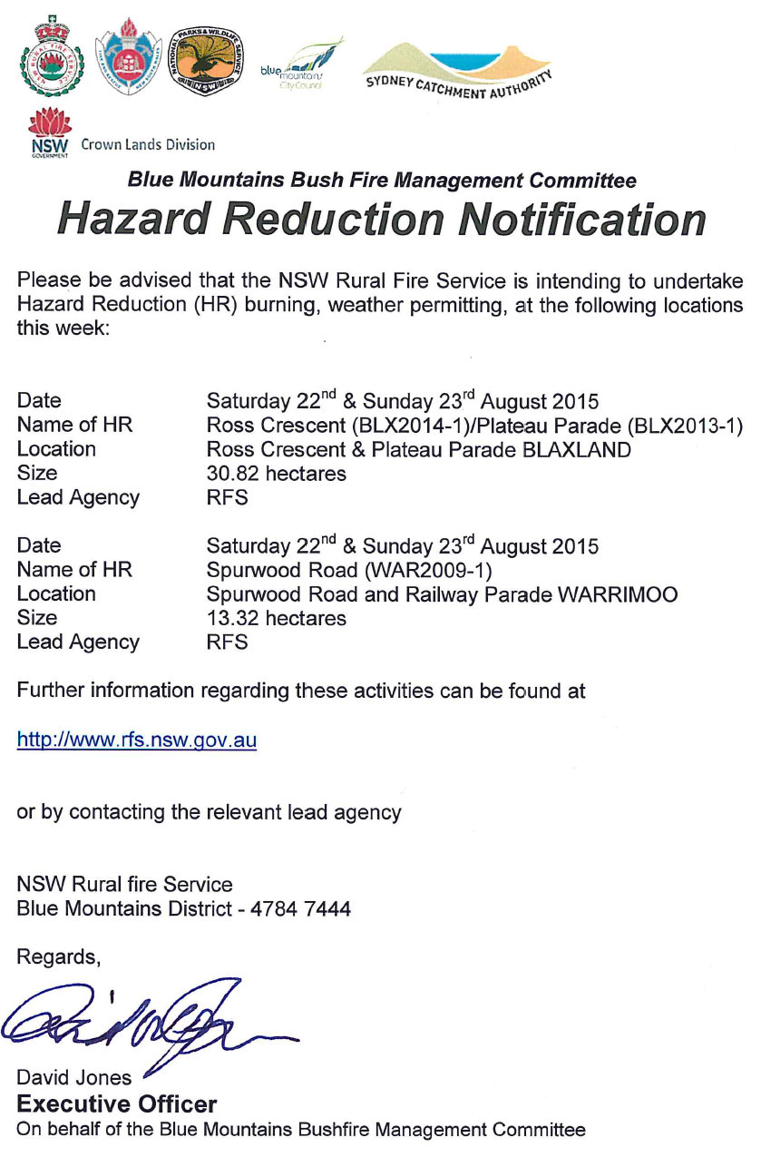 Blue Mountains Hazard Reductions 22 & 23 August 2015 
