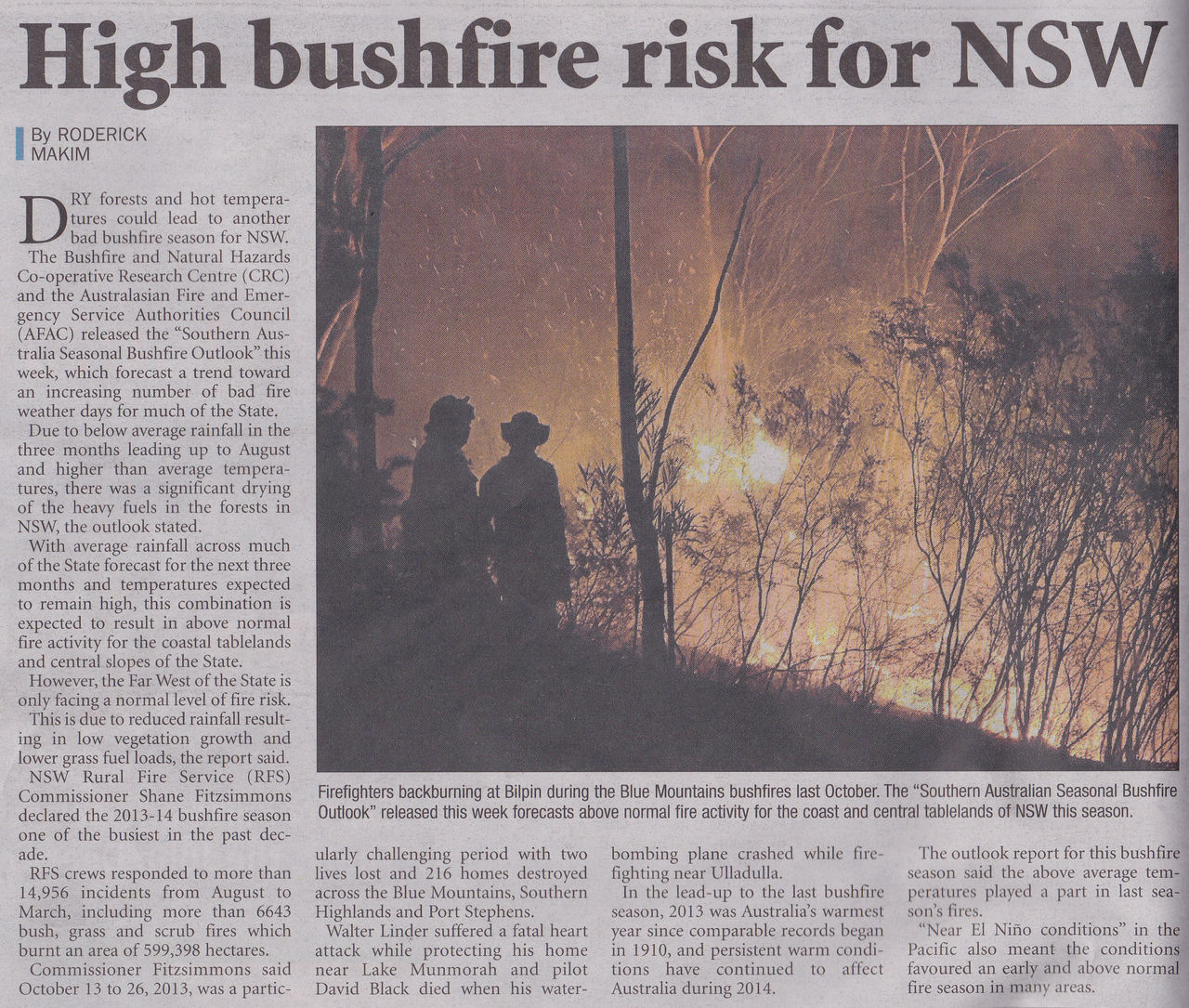 High Fire Risk for NSW