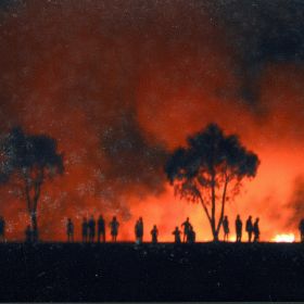 Black Christmas, 2001 Fire rages into the night during the Black Christmas fires, 2001.
