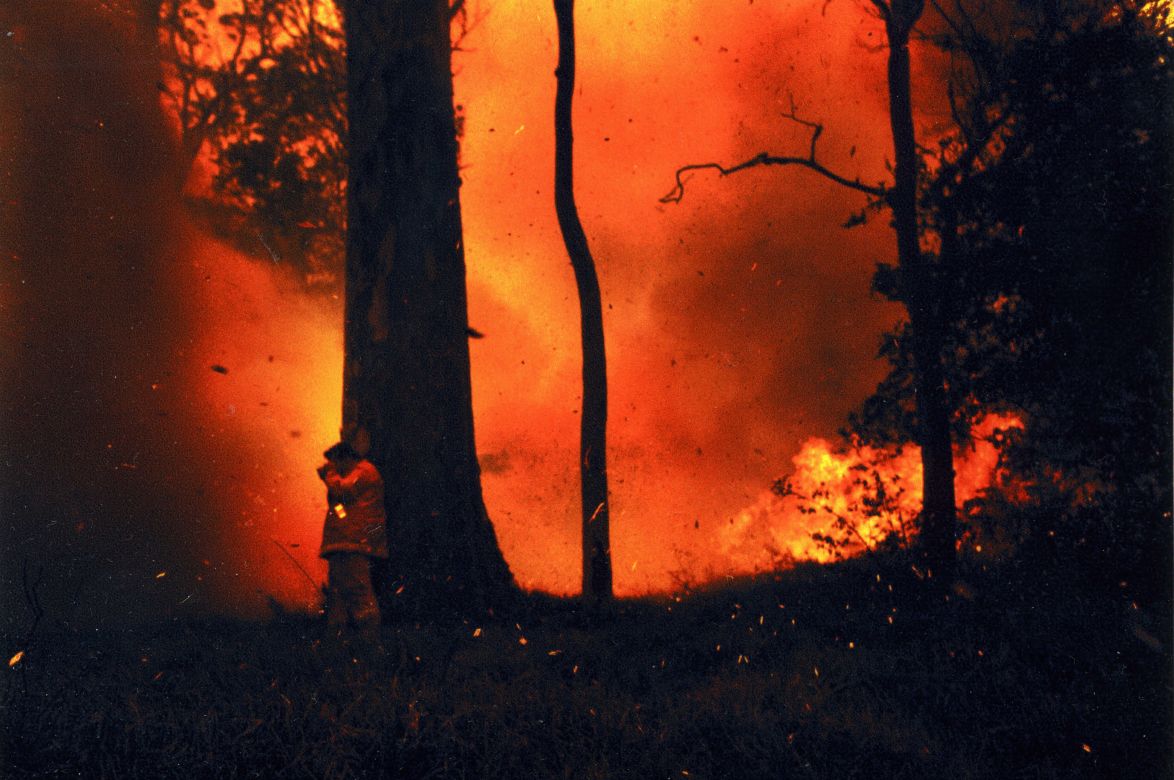 Black Christmas, 2001 Fire rages into the night during the Black Christmas fires, 2001.
