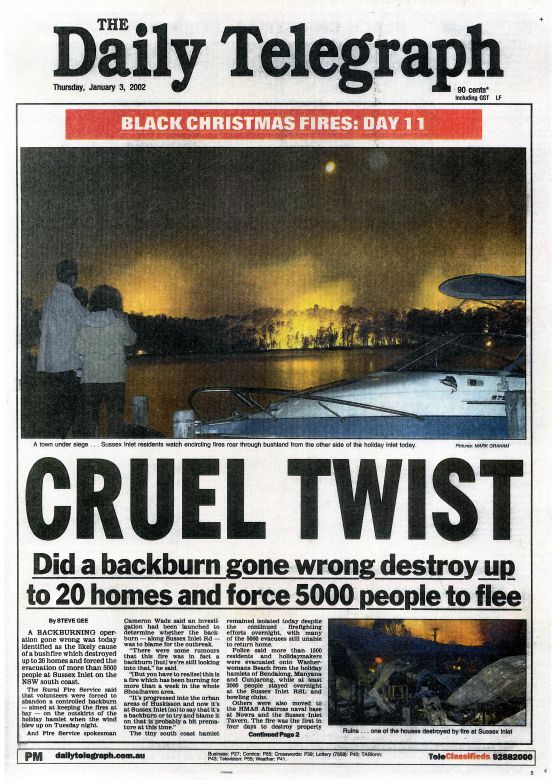 The Daily Telegraph, 2001 The Daily Telegraph reports on the Black Christmas fires, 2001.