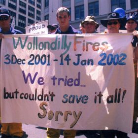 Thank you parade in Sydney after the Black Christmas fires, 2001 Thank you parade in Sydney after the Black Christmas fires, 2001.