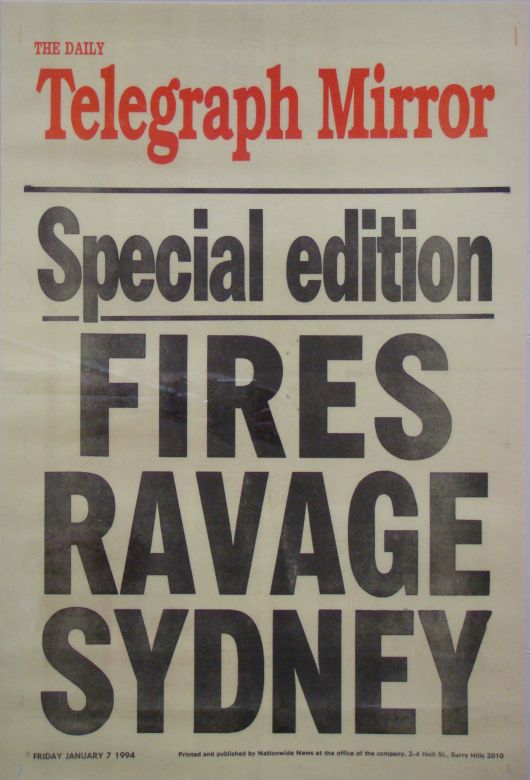 The Daily Telegraph Mirror reports on the fires which destroyed more that 200 homes.